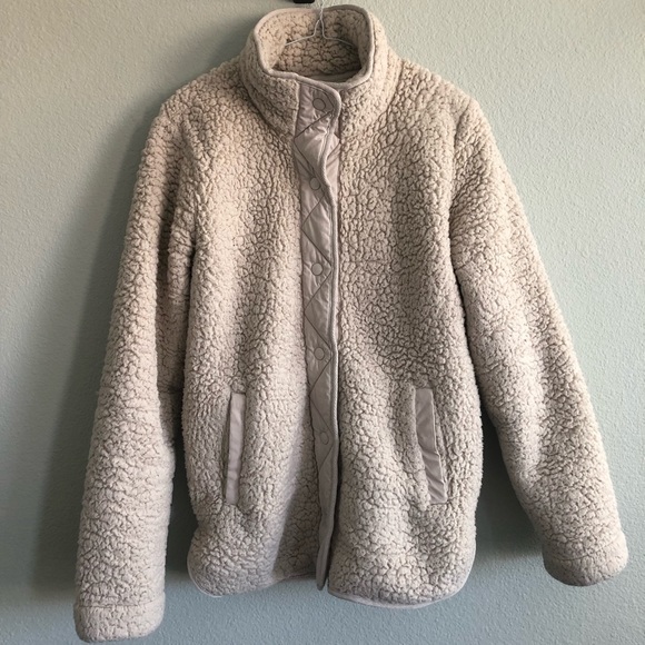 Abercrombie and Fitch Cream Sherpa Nylon Trim Snap Up Jacket. Size Small - Picture 8 of 10